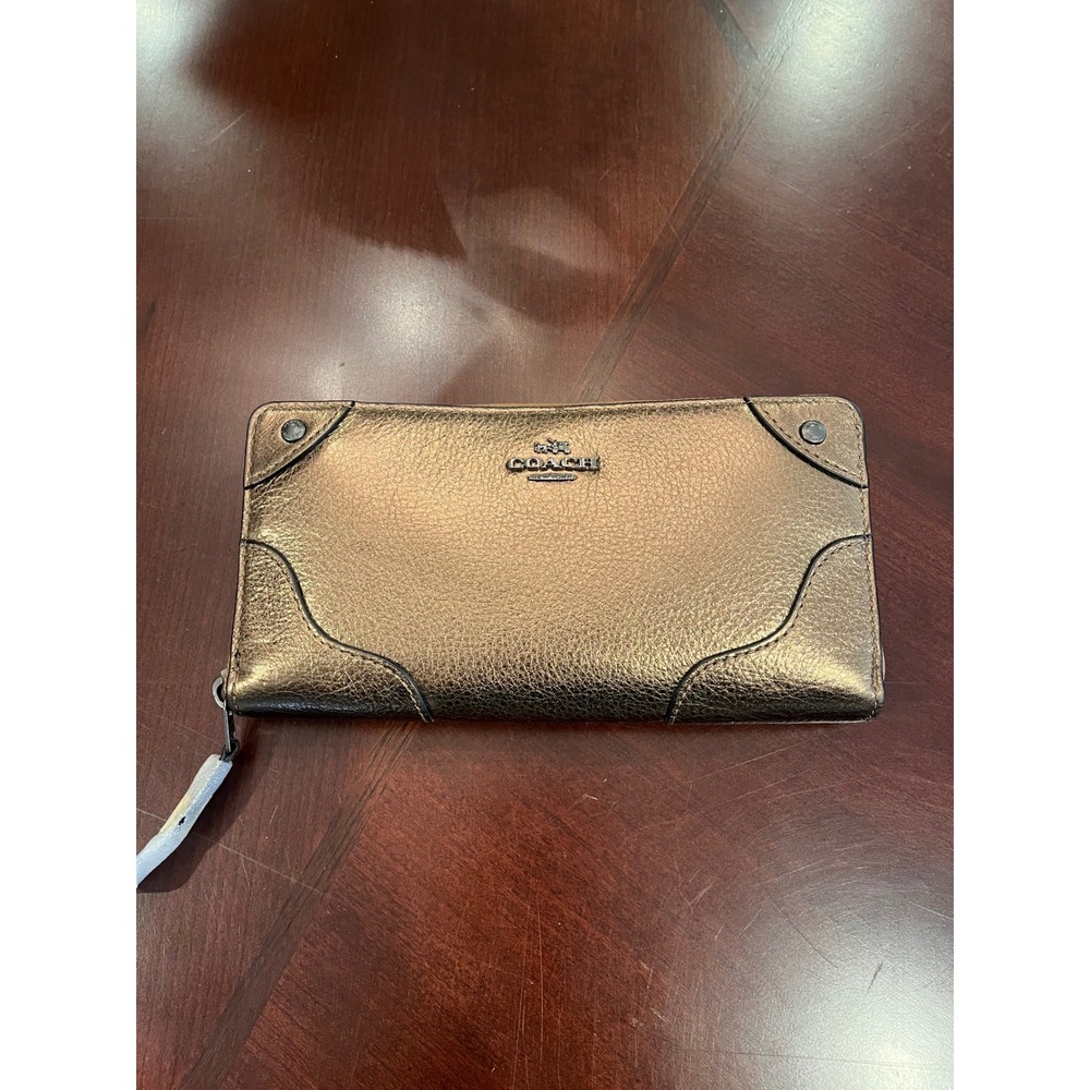 NEW‎ Coach Accordion Zip Wallet Metallic Bronze Pebbled Leather 52645